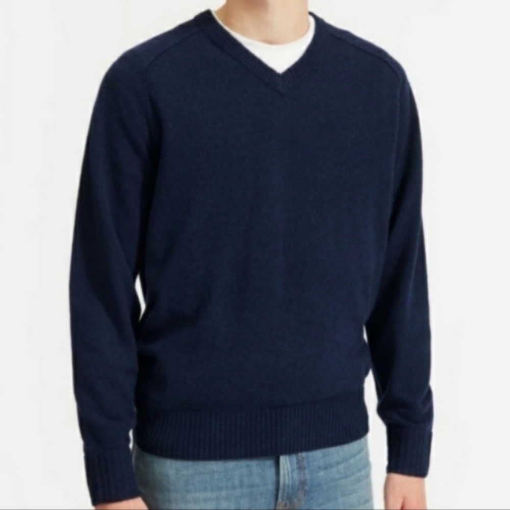 Men's Small Everlane Navy Blue Cashmere & Wool V-Neck Sweater Preppy Academia